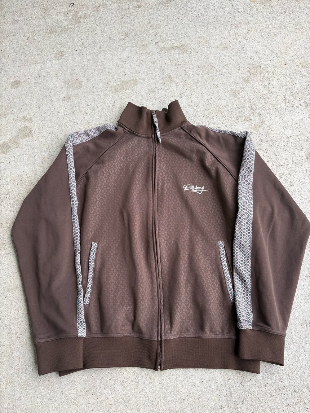 Vintage Y2K Billabong Monogram Track Jacket Brown Crest Large 23.5x26
